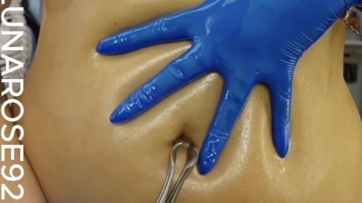 GODDESS LUNA BELLY BUTTON PLAY Watch me glove up in my blue nitrile extra small 