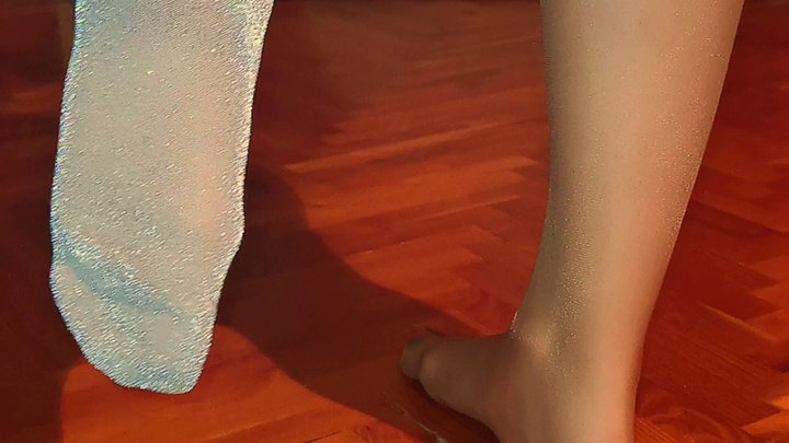Sheer Pantyhose & Glitter Socks - Red Heels Calf Flex - Vertical POV Close-up
