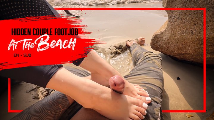 Nara doing hidden footjob on the beach with messy finish - Double Video (1080 EN
