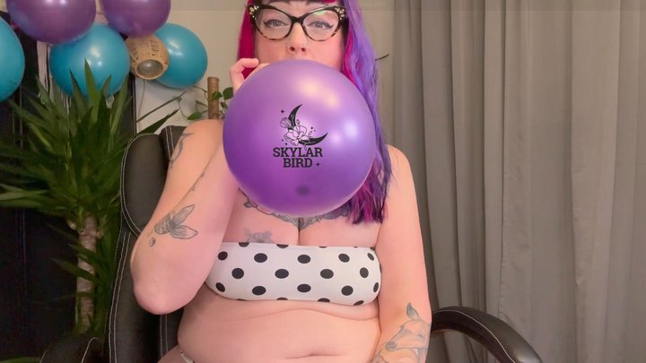 Pink Haired Alt BBW Blowing Up Birthday Balloons