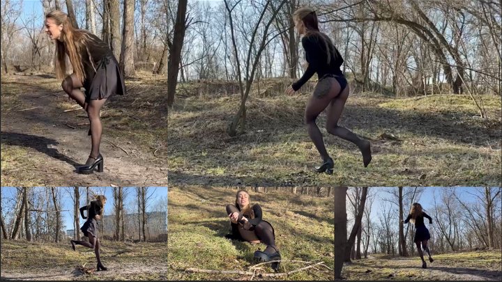 Chloe twisted her ankle and is hopping on one high-heeled shoe (custom video)