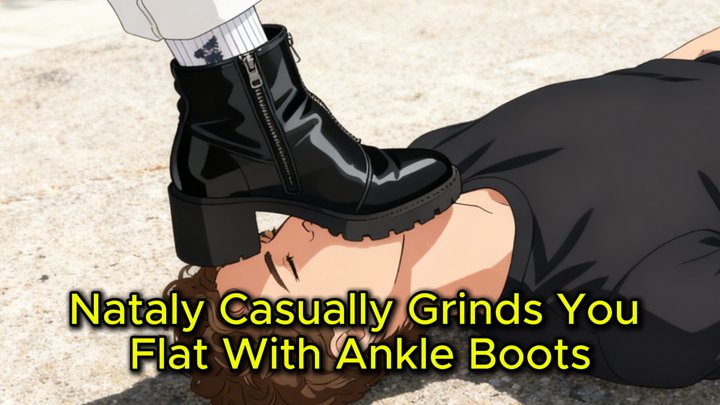 Outdoor Face Crush - Nataly Casually Grinds You Flat With Shiny Zip-Up Ankle Boo