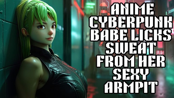 sexy anime cyberpunk babe poses showing us her lovely smooth pits and licks thos