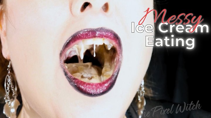 Dripping Ice Cream ~ Silent Goth Close-Up Eating Mouth & Throat Fetish ~ Extreme
