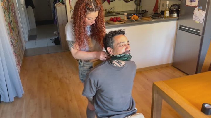 Lola the Soldier Captures the Intruder – Black Duct Tape Chair Tie & Interrogati