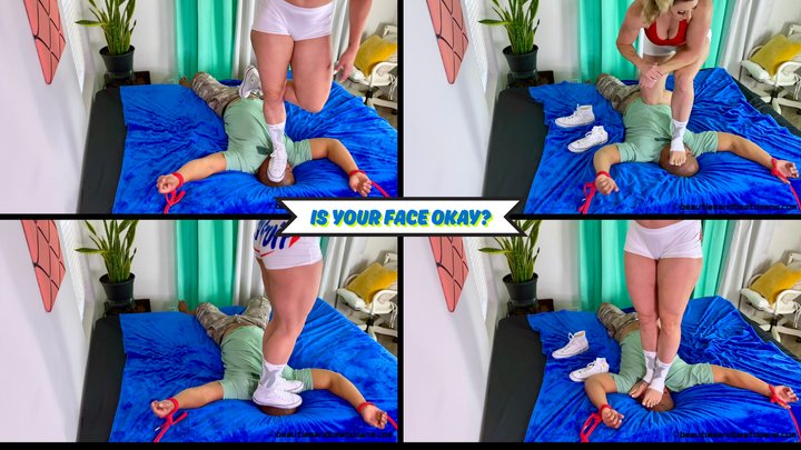 Is Your Face Okay? - Goddess Rapture Uses Her Feet To Crush Her Slave's Face - N