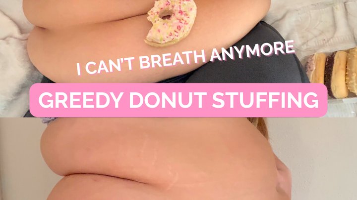 Fat Blonde Young BBW Greedy with Big Belly, Boobs, Ass and Thighs Donut Stuffing