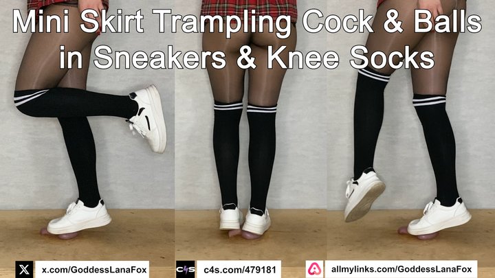 Mini Skirt Trampling Cock & Balls in Sneakers and Knee Socks