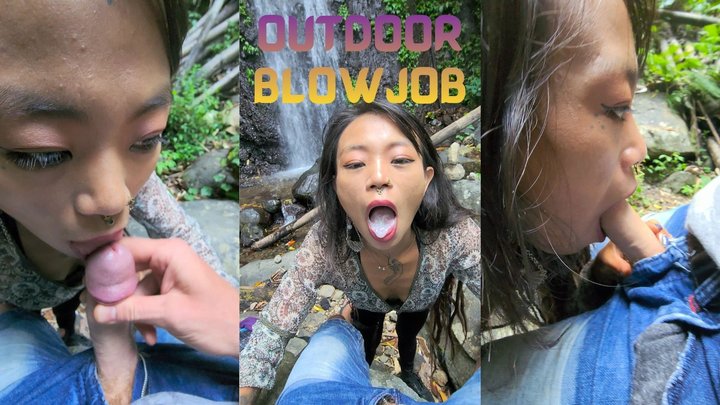 Asian MILF met a stranger in the forest and took his load in her mouth