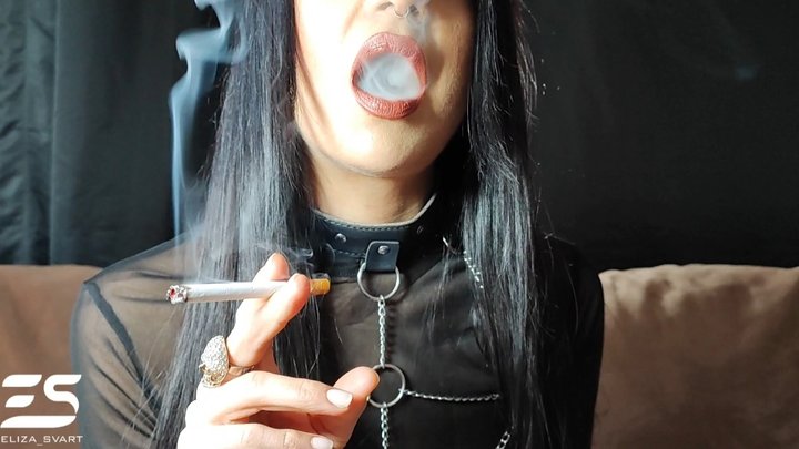 Smoking in a see through top, no bra and a bodychain around my chest
