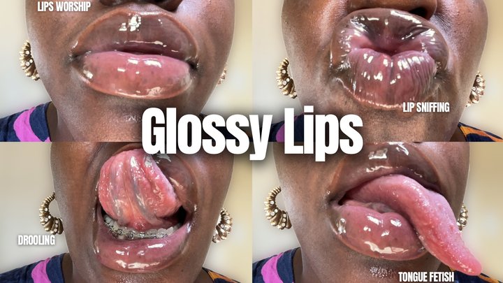 Glossy Lips , Lips & Tongue Worship POV - Sniffing - Braces - Ebony - Ebonylips 