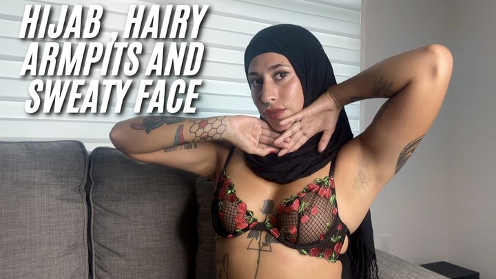 Sweaty face , small tits , hijab and hairy armpits