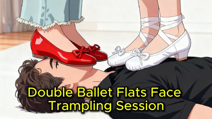 Double Ballet Flat Trampling - Nataly and Sakura Crush Your Face Under Red & Whi