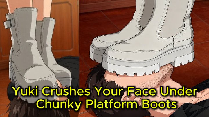 Chelsea Boot Face Trample - Yuki Crushes Your Face Under Chunky White Platform B