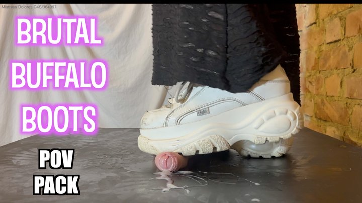 Buffalo Boots Ball Crush & Stomping Cum Explosion from Cock **POV PACK version**