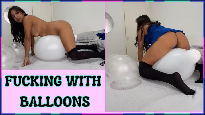 Fucking with white balloons and transparent balloons