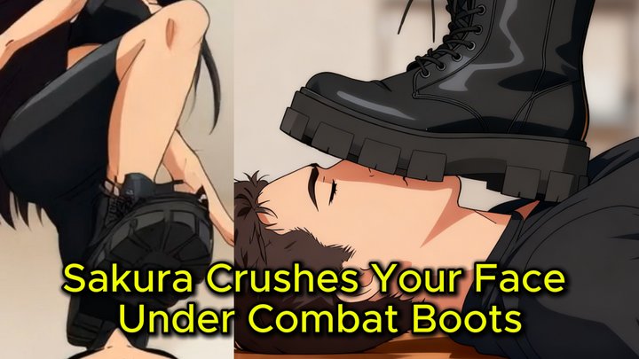 Combat Boot Face Trampling - Sakura Pins Your Face Under Glossy Black Platform B