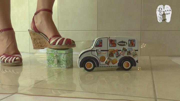 Tin toys under wedge sandals