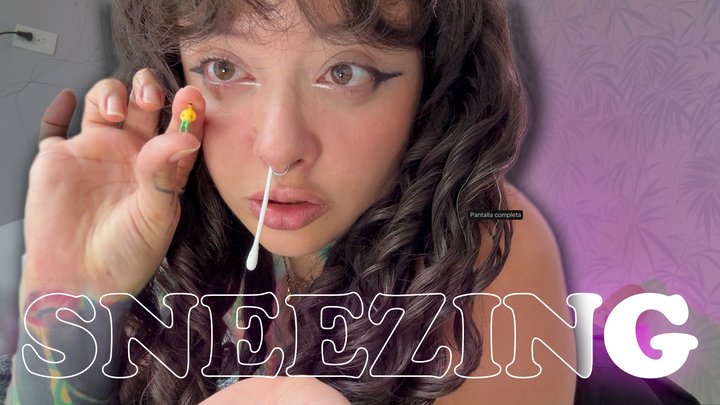 Giantess shoves a shrunken man up her nose