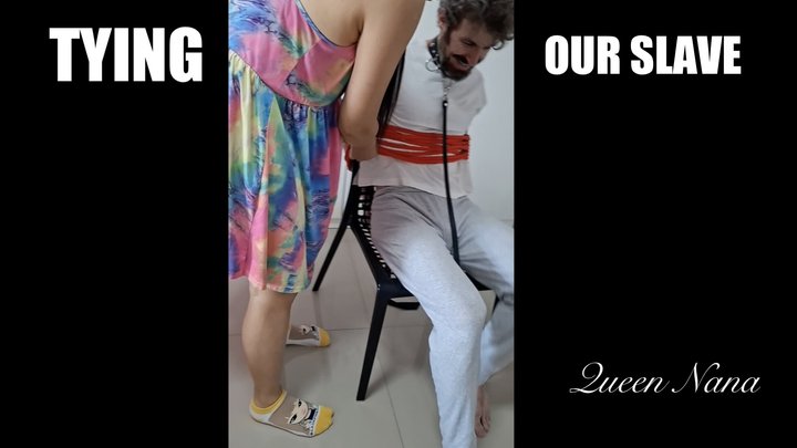 Mistresses Tying Man to Chair - 1080p - Queen Nana and Mistress Poona tie their 