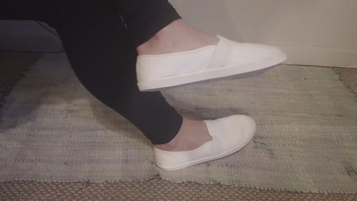 My Sweaty Toe Wiggling and Dangling in White Canvas Sneakers
