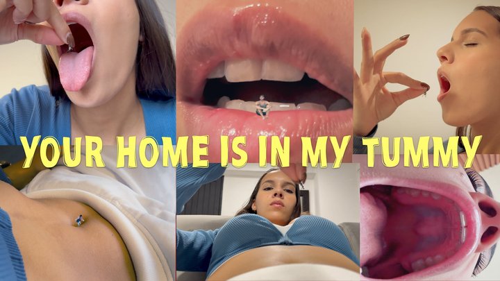 YOUR HOME IS IN MY TUMMY 4K - Giantess Andrea Vore and Belly button squishing
