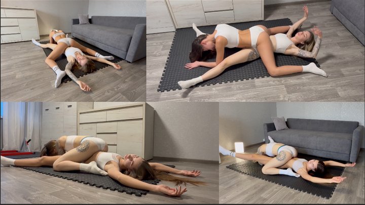 Nastya and Chloe portray real dolls and release the air by sitting on each other