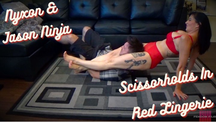 Nyxon & Jason Ninja Scissorholds In Red Lingerie 540p