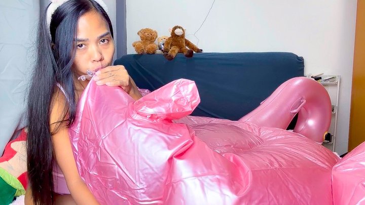 Bunny Girl Looner Camylle Blows Up Your Huge Inflatable Flamingo By Mouth