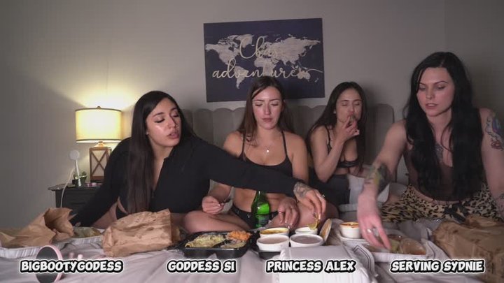 Four Bratty Goddesses Mukbang Feast – Ignored Paypig Funds Our Gassy Binge & Wat