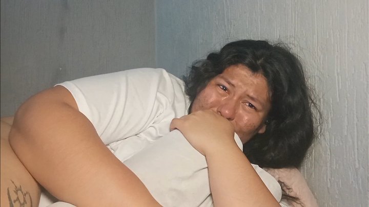 Sad Girl Crying in Bed While Listening to Music and Hugging My Pillow