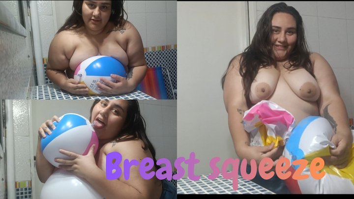 Beach ball (squashing with my tits)