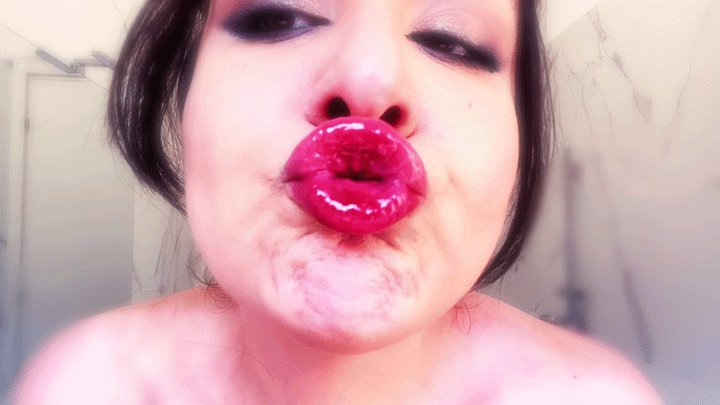 Pouty oily pink lips kisses addiction