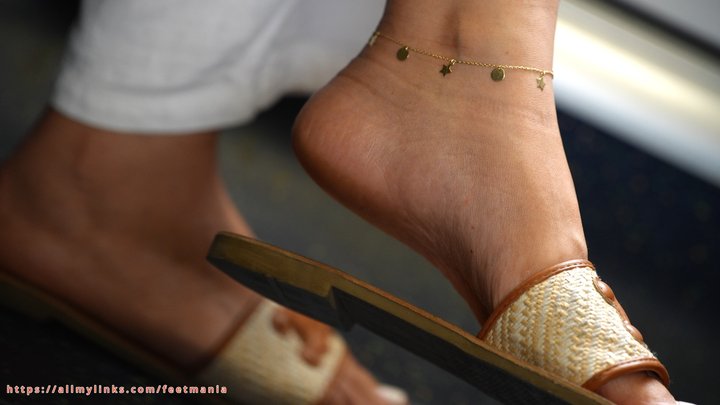 Dirty feet slippers dangling, ignoring foot fetish, amazing feet and baresoles c