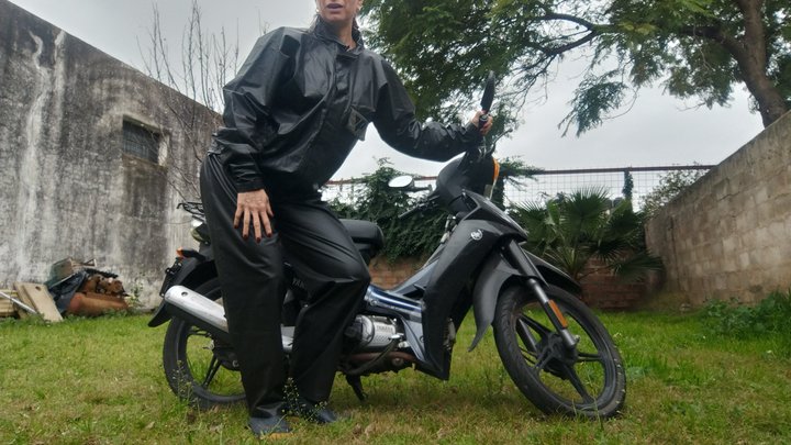 My motorcycle, my PVC rain suit, and its vibrations