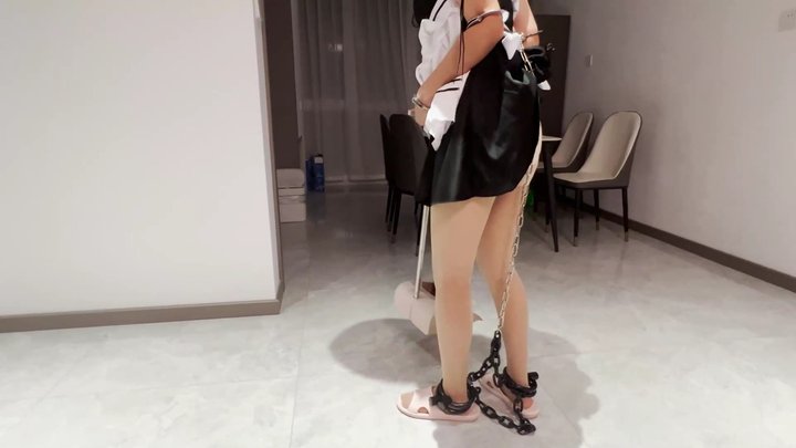 My girlfriend is my maid today, but I expect her to clean while bound by shackle
