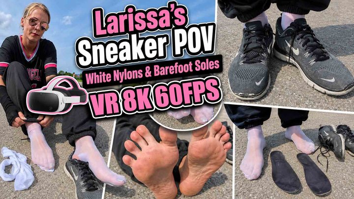 VR 3D 8K 180 60 fps | Larissa’s Worn Nike Sneakers, White Nylons & Barefoot Sole