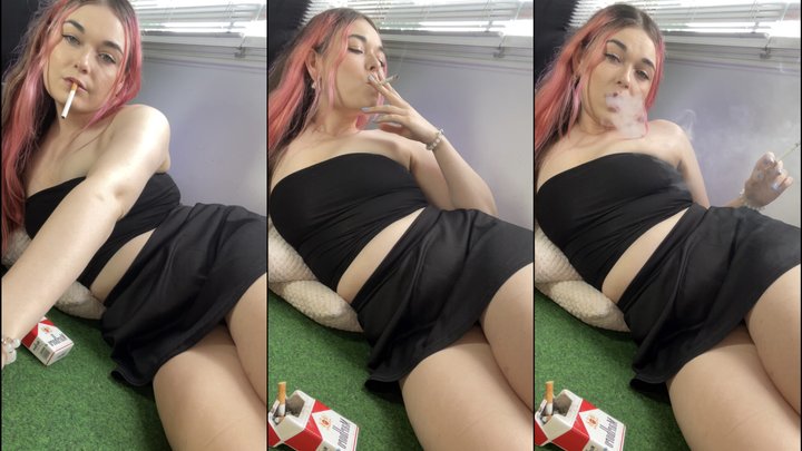 heavy smoking, double and triple inhales as Im laying down in a mini skirt and a
