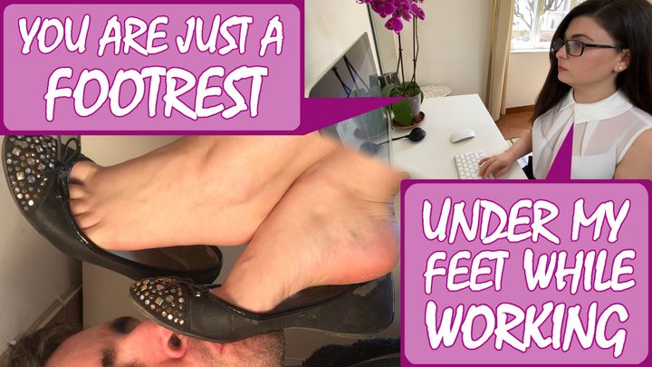 Dirty flats licking, ignored footrest, sweaty feet licking, stinky foot sniffing