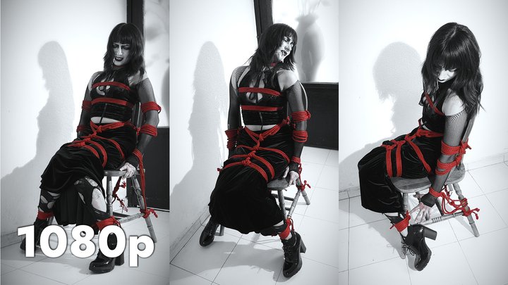 Vesper: Mexican goth girl in bondage chair struggling in red ropes - 1080p