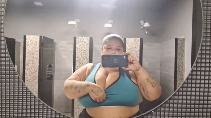 Post-Workout: BBW Striking a Pose and Showing Off