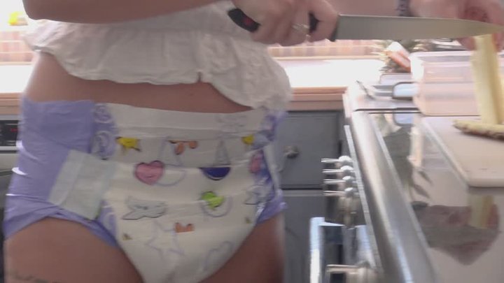 Toni In The Kitchen In Her Diaper