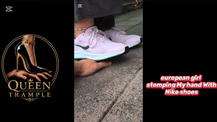 Girl stomping My hand With pink sneakers