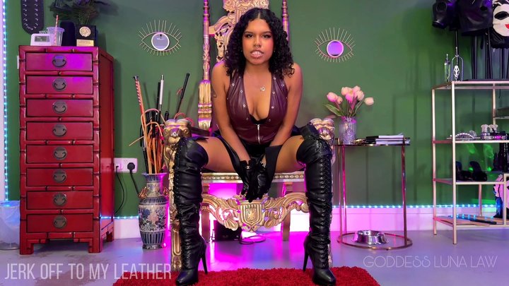 Jerk off to My leather POV - Ebony Goddess Luna Law humiliates and gives you jer