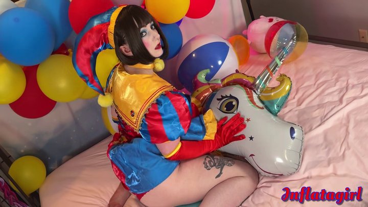 Pomni Rides and Grinds on Mylar Unicorn Balloon - Balloon Fetish - Looner Girl -