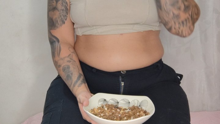I eat something while I fart a lot in my jeans and burp, and then I do a little 