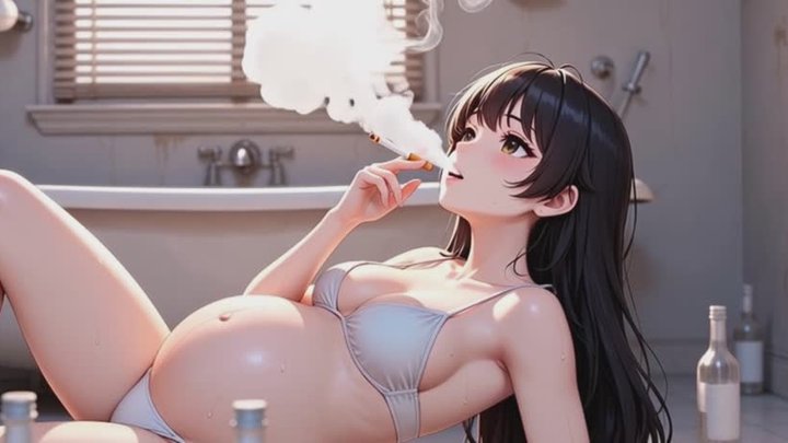 Pregnant in Degrading Bathroom Condition - Smoking Cigarette