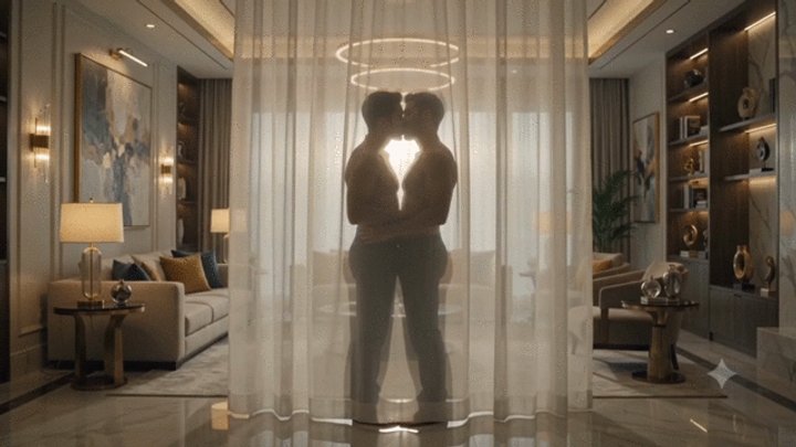 Two naughty guys kissing intensely in the pool - by Paul Marks and Gledstone Hil
