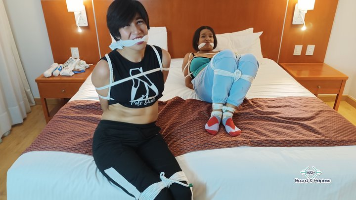 Relaxing before bed - Iliana & Justine bound with ropes and gagged with cleave g
