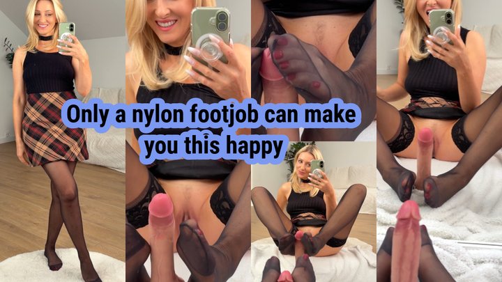 JOI and Footjob in black stockings. Woman's POV.